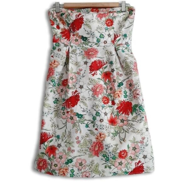 OLD NAVY Strapless Empire Waist Floral Mini Dress White Sz 8 - Picture 2 of 13